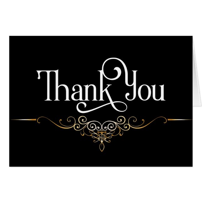Black/WhiteThank You Note with Two Tone Scrollwork Cards (Front Horizontal)