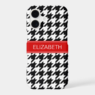 Black Wht Houndstooth #2 Red Name Monogram iPhone 17 Case