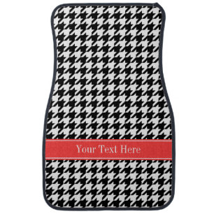 Black Wht Houndstooth Coral Red Name Monogram Car Floor Mat