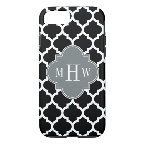Black Wht Moroccan 5 Charcoal 3 Initial Monogram iPhone 87 Case