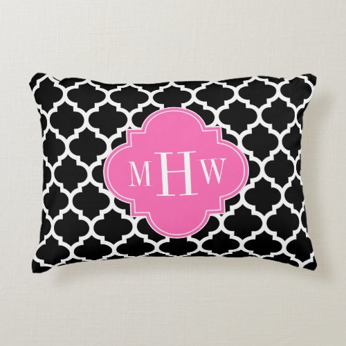 Black Wht Moroccan 5 Hot Pink 2 Name Monogram Accent Pillow