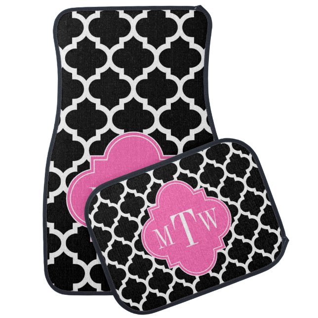 Black Wht Moroccan #5 Hot Pink #2 Name Monogram Car Mat (Set)