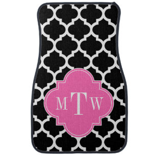 Black Wht Moroccan #5 Hot Pink #2 Name Monogram Car Mat