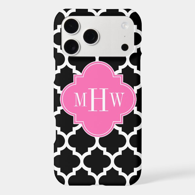 Black Wht Moroccan #5 Hot Pink #2 Name Monogram Case-Mate iPhone Case (Back)