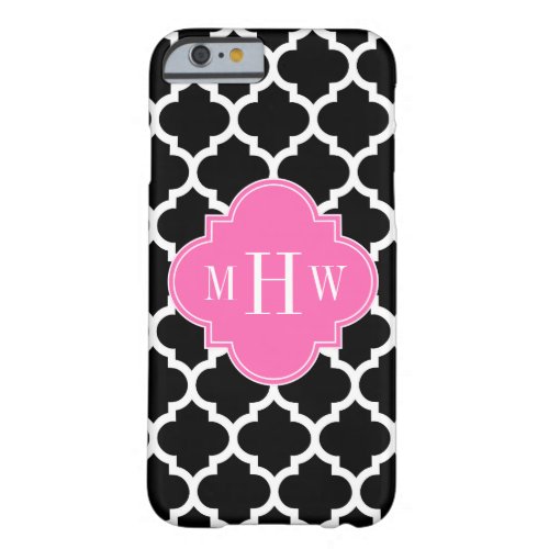 Black Wht Moroccan 5 Hot Pink 2 Name Monogram Barely There iPhone 6 Case