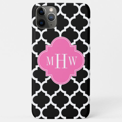 Black Wht Moroccan 5 Hot Pink 2 Name Monogram iPhone 11 Pro Max Case