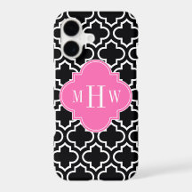 Black Wht Moroccan #6 Hot Pink 3 Initial Monogram