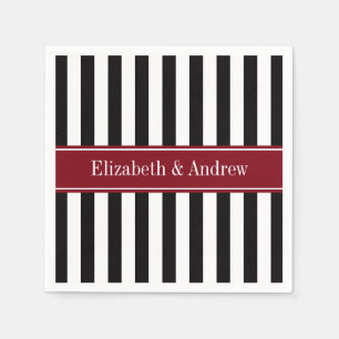 Black Wht Stripe Burgundy Ribbon Name Monogram Napkins
