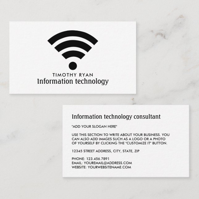 Black Wi-Fi Logo, Information Technology, Computer Business Card (Front/Back)