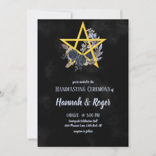 Black Wiccan Gothic Floral Pentacle Handfasting In Invitation