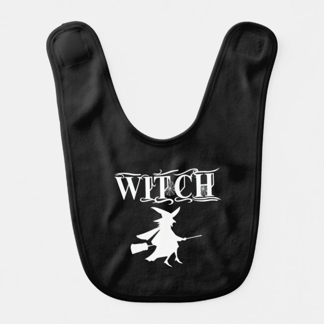 Black Wicked Flying Witch Halloween Baby Bib (Front)