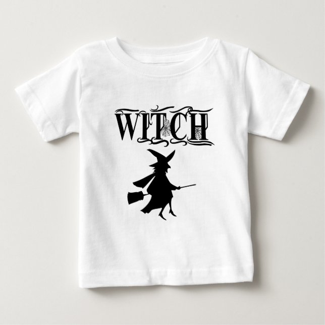 Black Wicked Flying Witch Halloween Baby T-Shirt (Front)