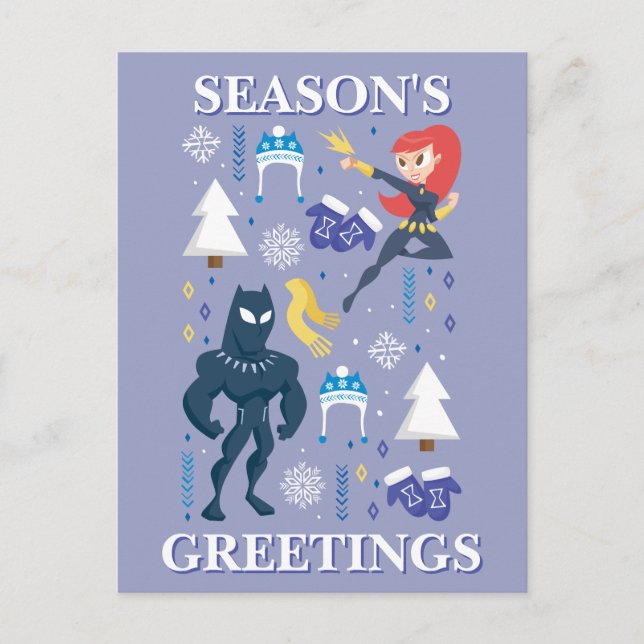 Black Widow & Black Panther Winter Graphic Postcard (Front)