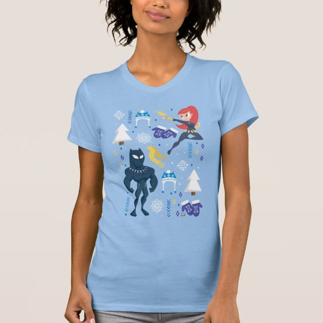 Black Widow & Black Panther Winter Graphic T-Shirt (Front)