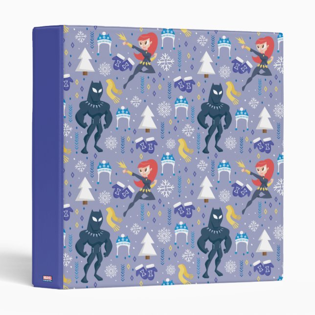 Black Widow & Black Panther Winter Pattern 3 Ring Binder (Front/Spine)