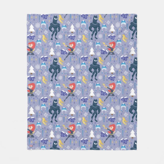 Black Widow & Black Panther Winter Pattern Fleece Blanket (Front)