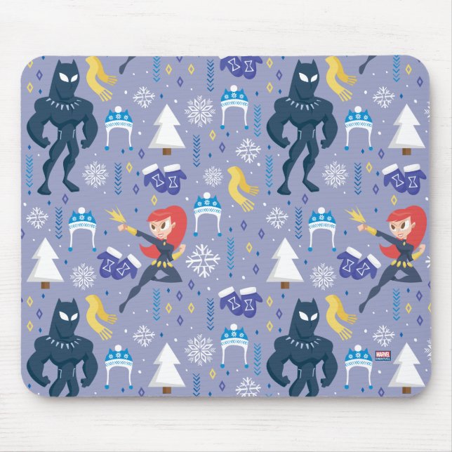 Black Widow & Black Panther Winter Pattern Mouse Pad (Front)