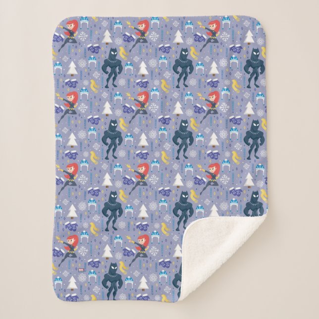 Black Widow & Black Panther Winter Pattern Sherpa Blanket (Front)