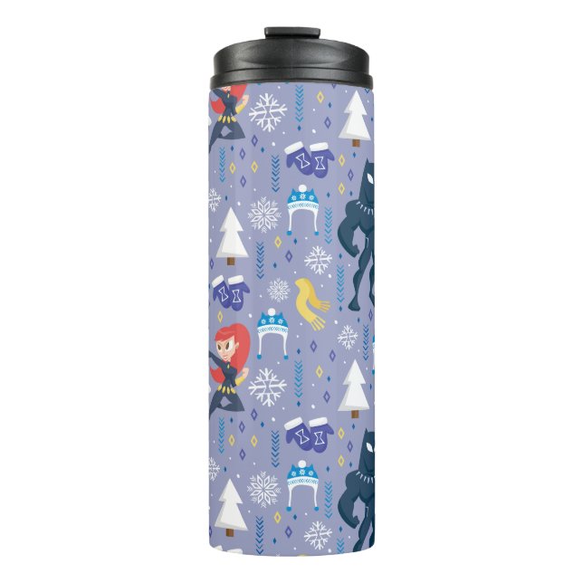Black Widow & Black Panther Winter Pattern Thermal Tumbler (Front)
