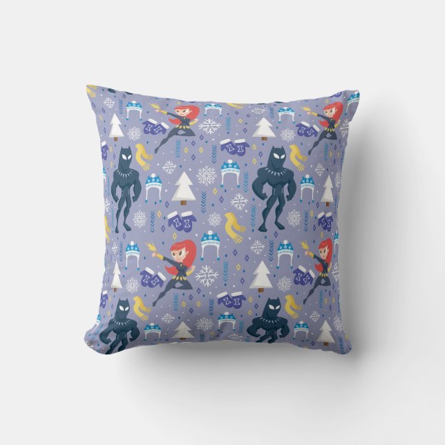 Black Widow & Black Panther Winter Pattern Throw Pillow (Front)