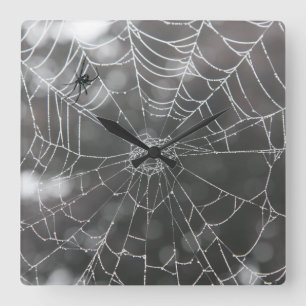 Black Widow in Spider Web Halloween Square Wall Clock