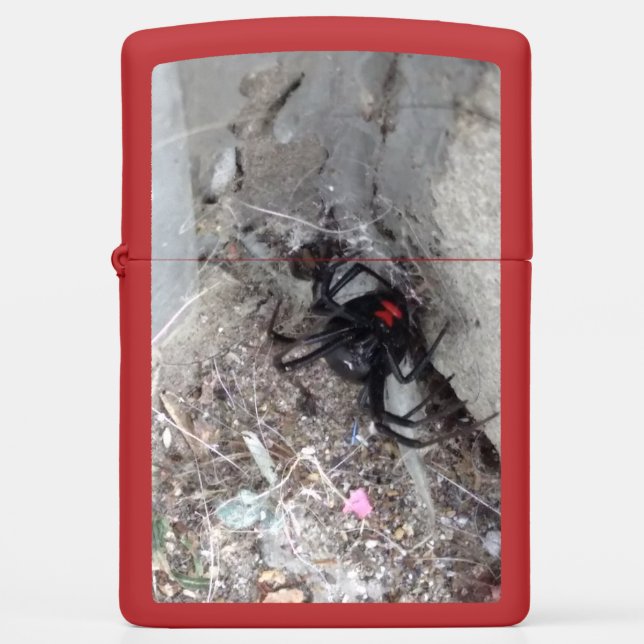 Black Widow on Red Zippo Zippo Lighter (Front)