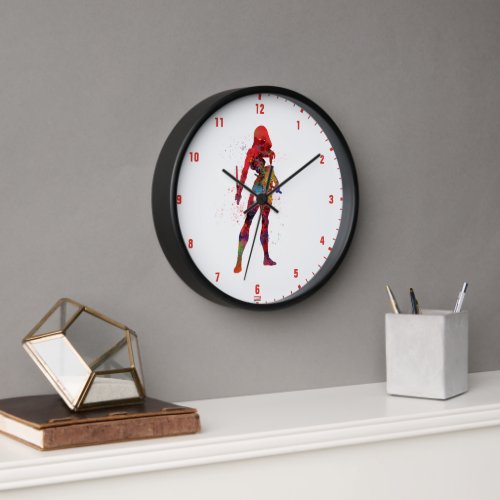 Black Widow Outline Watercolor Splatter Clock