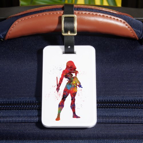 Black Widow Outline Watercolor Splatter Luggage Tag