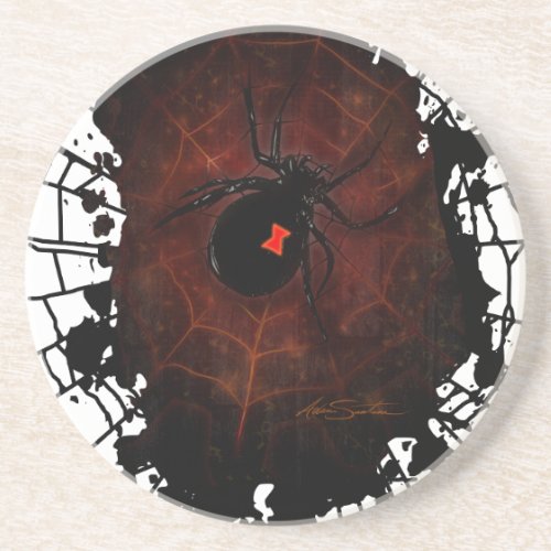 Black Widow Signature Design Sandstone Coaster