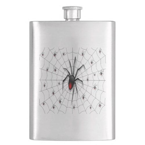 Black Widow Spider and Babies _ Hip Flask