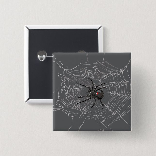 Black Widow Spider And Spiderweb Drawing Art Button (Front & Back)