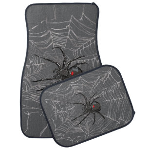 Black Widow Spider And Spiderweb Drawing Art Car Floor Mat