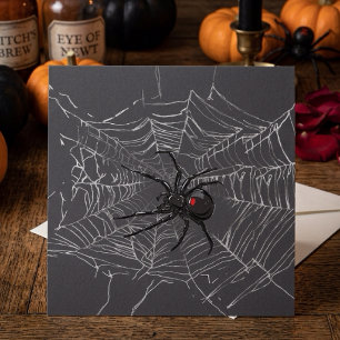 Black Widow Spider And Spiderweb Drawing Art Card