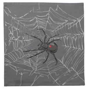 Black Widow Spider And Spiderweb Drawing Art Cloth Napkin