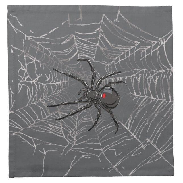 Black Widow Spider And Spiderweb Drawing Art Cloth Napkin (Front)