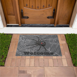 Black Widow Spider And Spiderweb Drawing Art Doormat