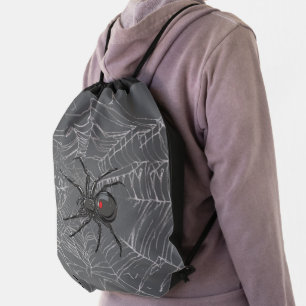 Black Widow Spider And Spiderweb Drawing Art Drawstring Bag