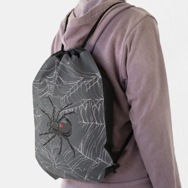 Black Widow Spider And Spiderweb Drawing Art Drawstring Bag (Insitu)