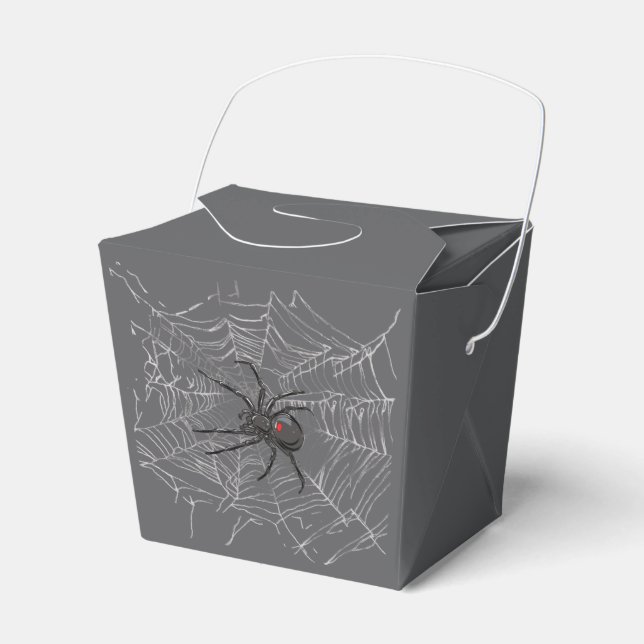 Black Widow Spider And Spiderweb Drawing Art Favor Boxes (Front Side)