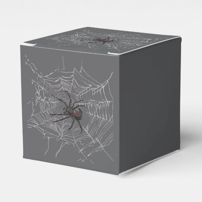 Black Widow Spider And Spiderweb Drawing Art Favor Boxes (Front Side)