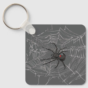 Black Widow Spider And Spiderweb Drawing Art Keychain