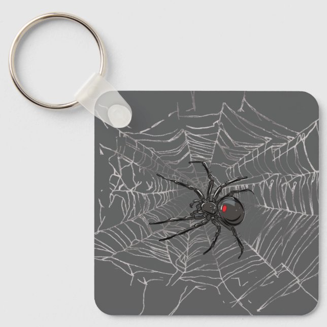 Black Widow Spider And Spiderweb Drawing Art Keychain (Front)