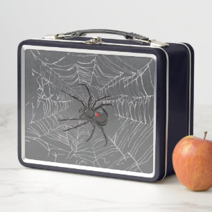 Black Widow Spider And Spiderweb Drawing Art Metal Lunch Box