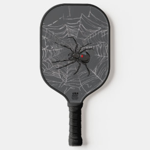 Black Widow Spider And Spiderweb Drawing Art Pickleball Paddle