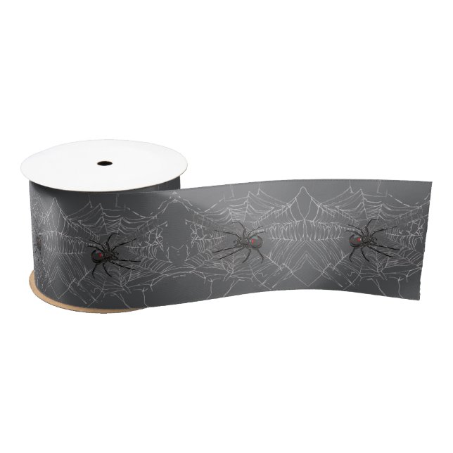 Black Widow Spider And Spiderweb Drawing Art  Satin Ribbon (Spool)