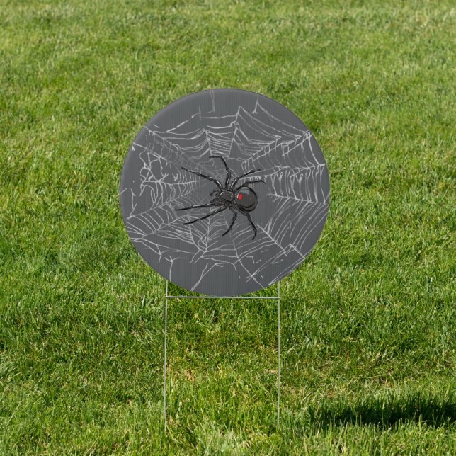 Black Widow Spider And Spiderweb Drawing Art Sign (Insitu)