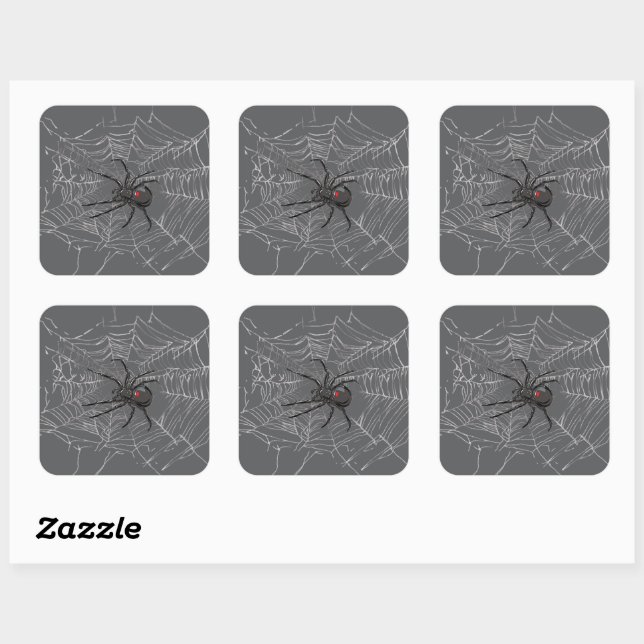 Black Widow Spider And Spiderweb Drawing Art Square Sticker (Sheet)