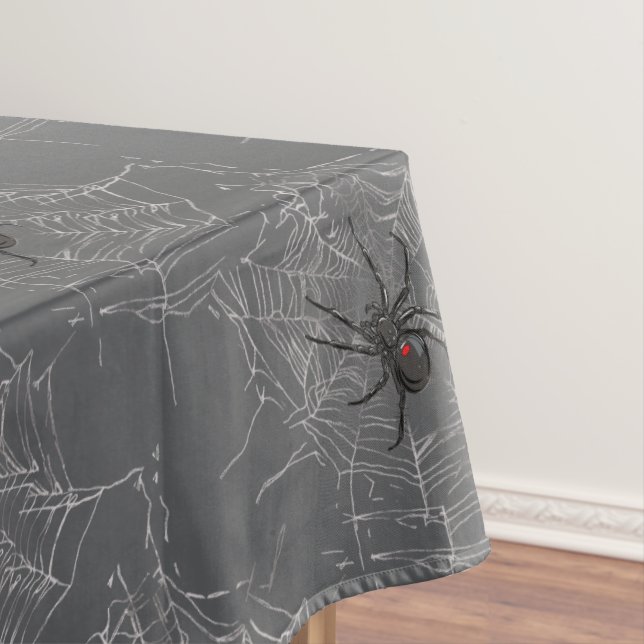 Black Widow Spider And Spiderweb Drawing Art Tablecloth (In Situ)