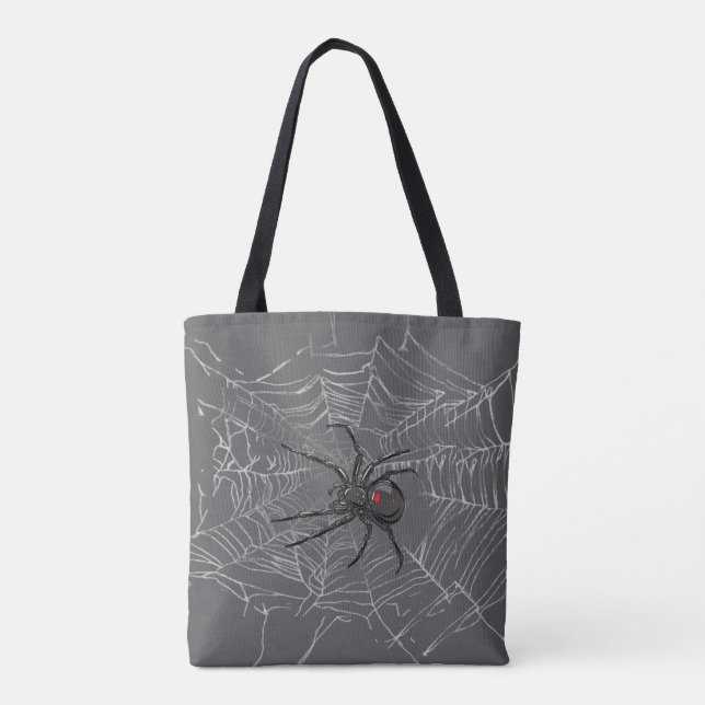 Black Widow Spider And Spiderweb Drawing Art Tote Bag (Back)
