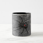 Black Widow Spider And Spiderweb Drawing Art Two-Tone Coffee Mug<br><div class="desc">Classic Cup Mug coffee tea beverage drinking container printed with Black Widow Spider And Spiderweb Drawing Art original hand drawn graphic design artwork illustration by TheFabricSeal print on demand shop at Zazzle.com #ZazzleMade ©️Original. https://www.zazzle.com/store/thefabricseal Celebrate Halloween and Goth any time of the year with our cool looking black colored with...</div>